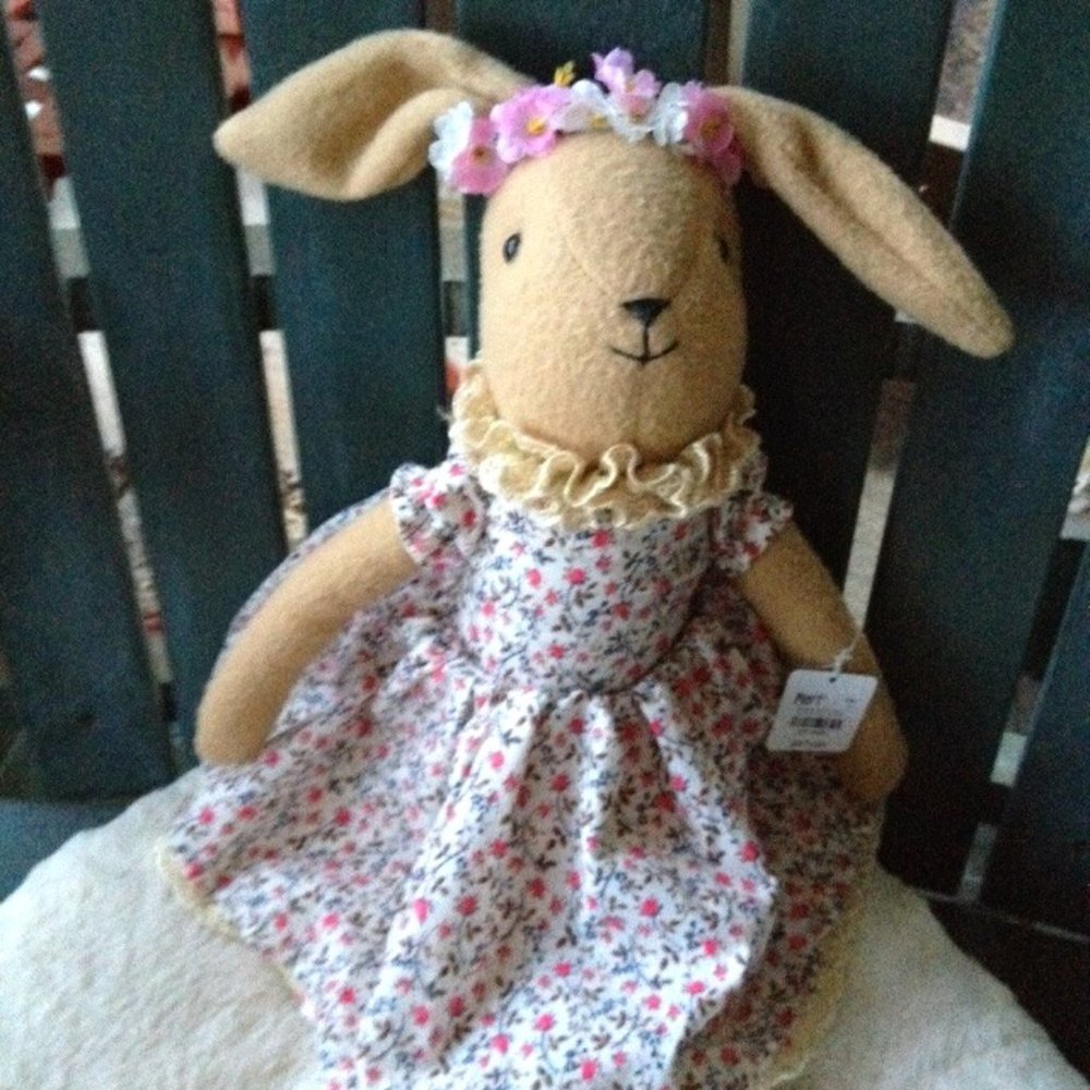 Pier 1 Festive Stuffed Animal Bunny Rabbit floral dress adjustable ears NEW NWT